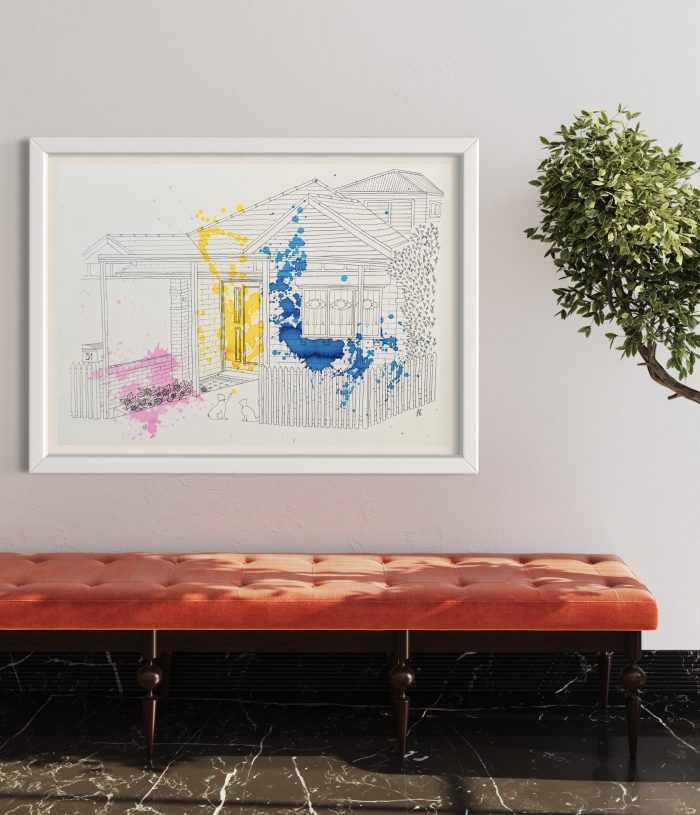 Five Dock house sketch with a twist by Jess Bracey Art