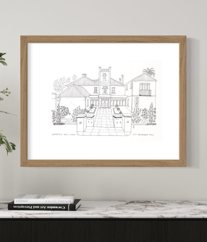 Waterton Hall Wines by Jess Bracey Art - Black and White Sketch