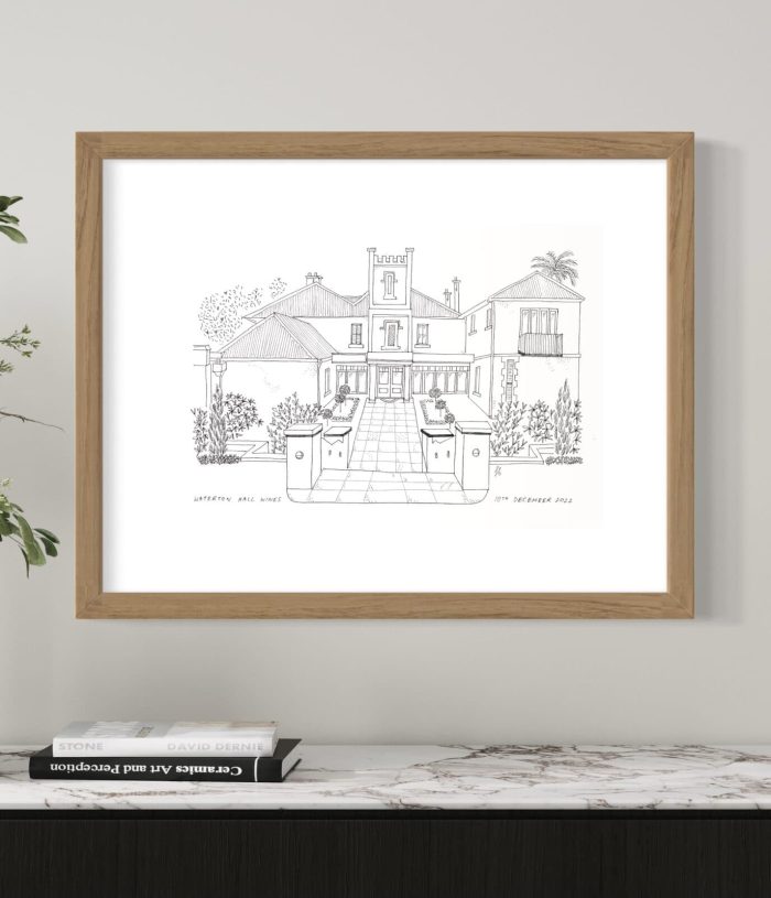 Waterton Hall Wines by Jess Bracey Art - Black and White Sketch